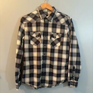 American Eagle Vintage Long Sleeve Men's Button Down Black Plaid - Medium